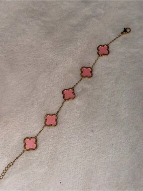 Pink Clover-Link Bracelet with Gold Accents